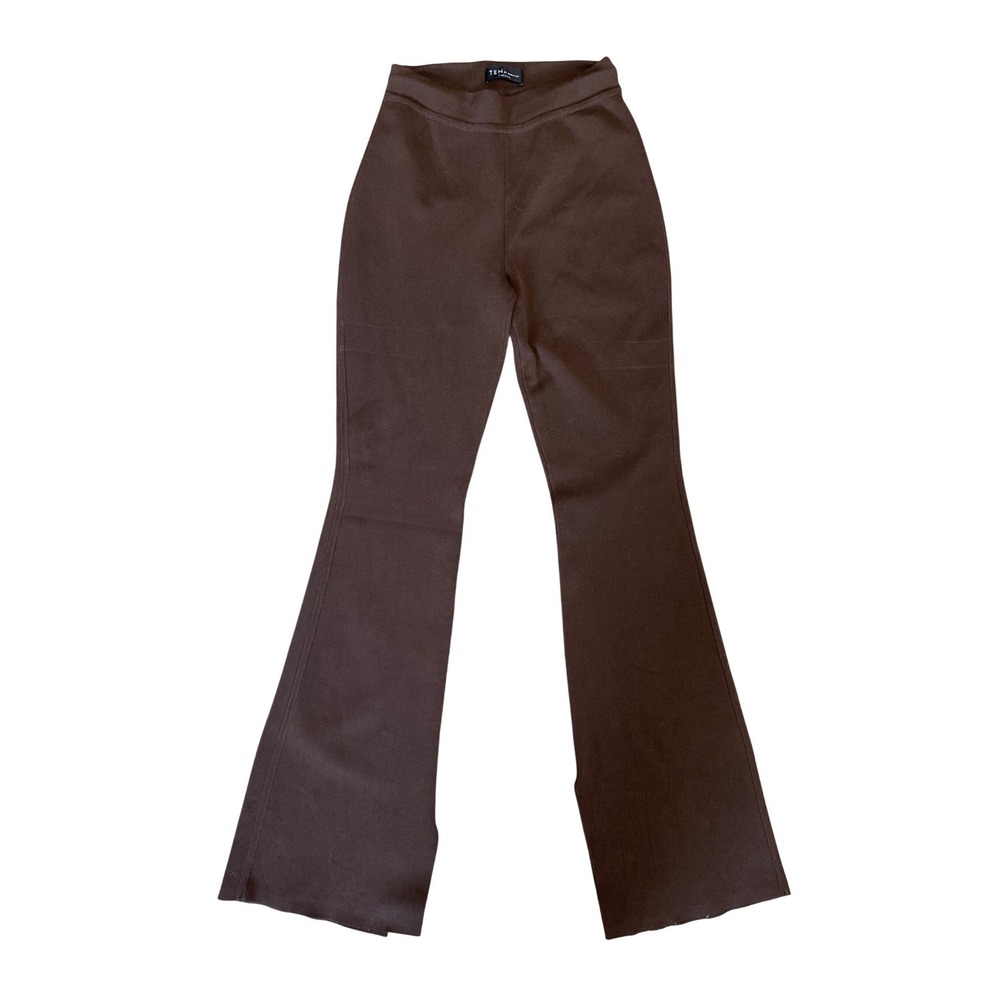 Ten by Babaton Brown Knit Flare Pants High Rise Side Slit Trousers Small 92479
